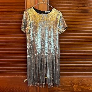 Gold Sequin Top with Long Fringe
